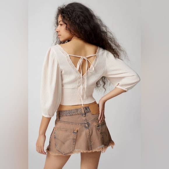 Urban Outfitters Ramsey Lace-Trim Blouse NWT Size S - Pink - Picture 3 of 8